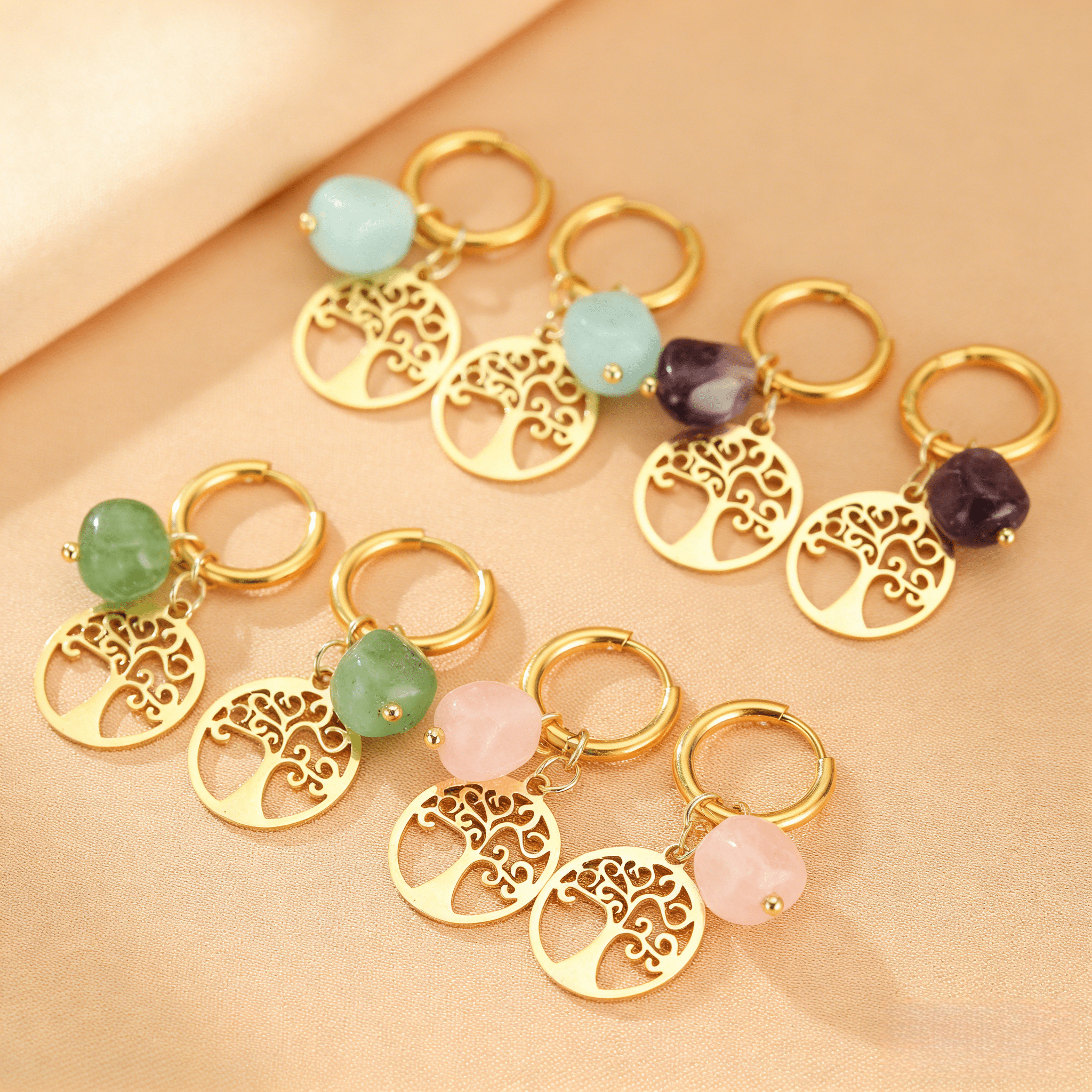 Boucles d'Oreilles Pierres Naturelles Arbre de Vie Sérénité - Biloria