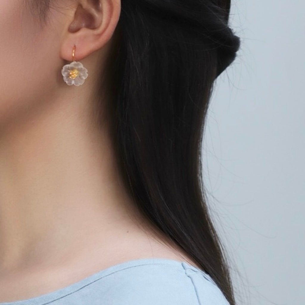 Boucles d'Oreilles Quartz Clair Fleur en Argent 925 - Biloria