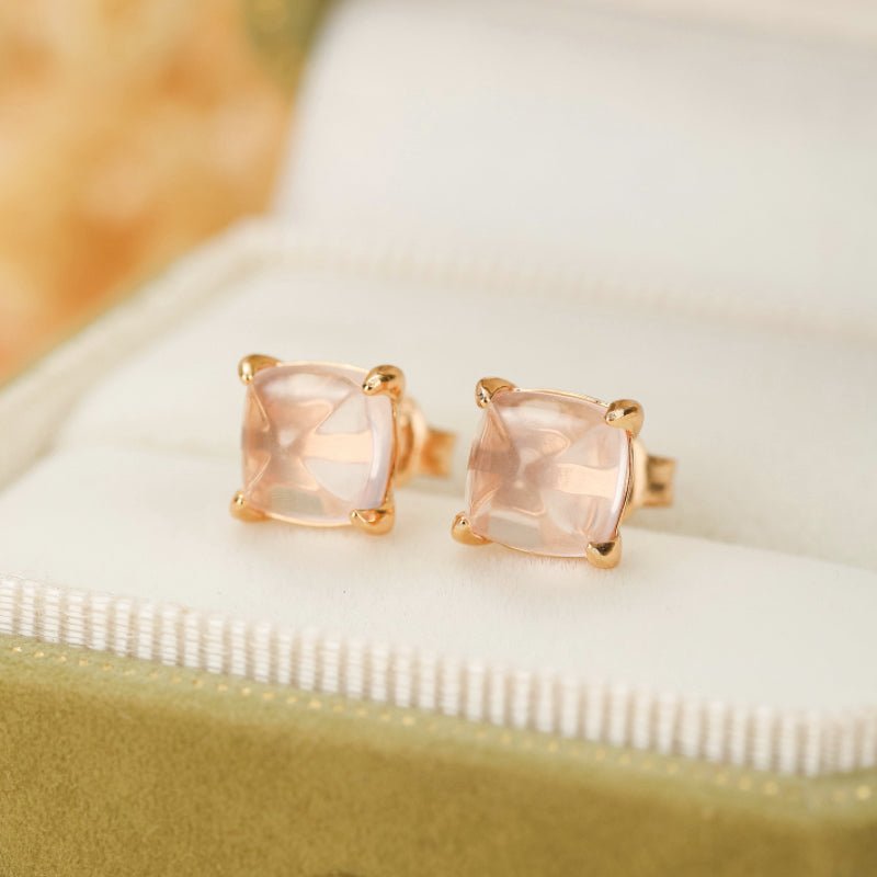 Boucles d'Oreilles Quartz Rose Argent Plaqué Or 7 mm - Biloria