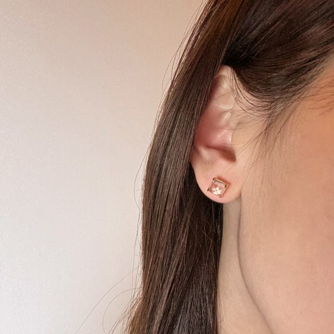 Boucles d'Oreilles Quartz Rose Argent Plaqué Or 7 mm - Biloria