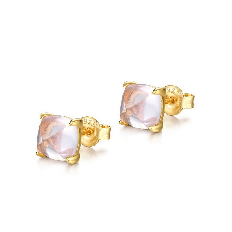 Boucles d'Oreilles Quartz Rose Argent Plaqué Or 7 mm - Biloria
