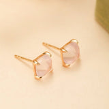 Boucles d'Oreilles Quartz Rose Argent Plaqué Or 7 mm - Biloria