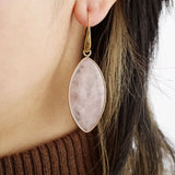 Boucles d'Oreilles Quartz Rose Laiton Plaqué Or 60 mm - Biloria