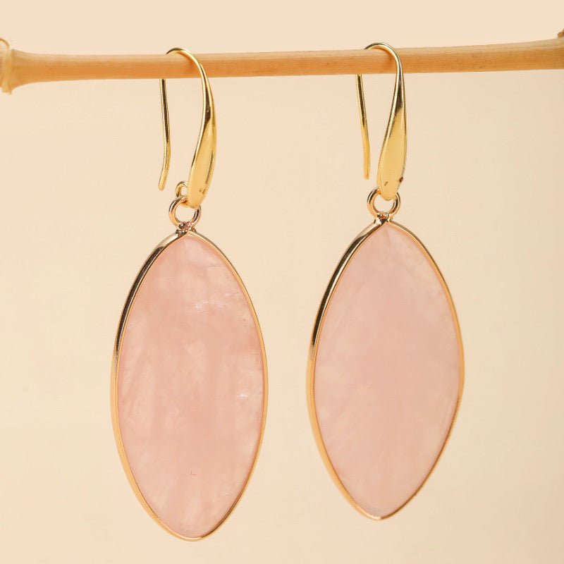 Boucles d'Oreilles Quartz Rose Laiton Plaqué Or 60 mm - Biloria
