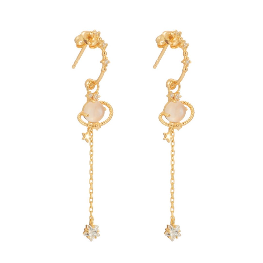 Boucles d'Oreilles Quartz Rose Planète - Argent Plaqué Or 14K - Biloria