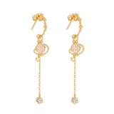 Boucles d'Oreilles Quartz Rose Planète - Argent Plaqué Or 14K - Biloria