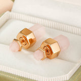 Boucles d'oreilles Quartz Rose Point de Lumière Argent plaqué Or 10K - Biloria