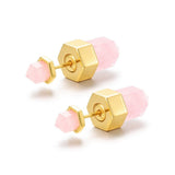 Boucles d'oreilles Quartz Rose Point de Lumière Argent plaqué Or 10K - Biloria