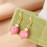 Boucles d'Oreilles Rhodonite Perle – Argent Plaqué Or - Biloria
