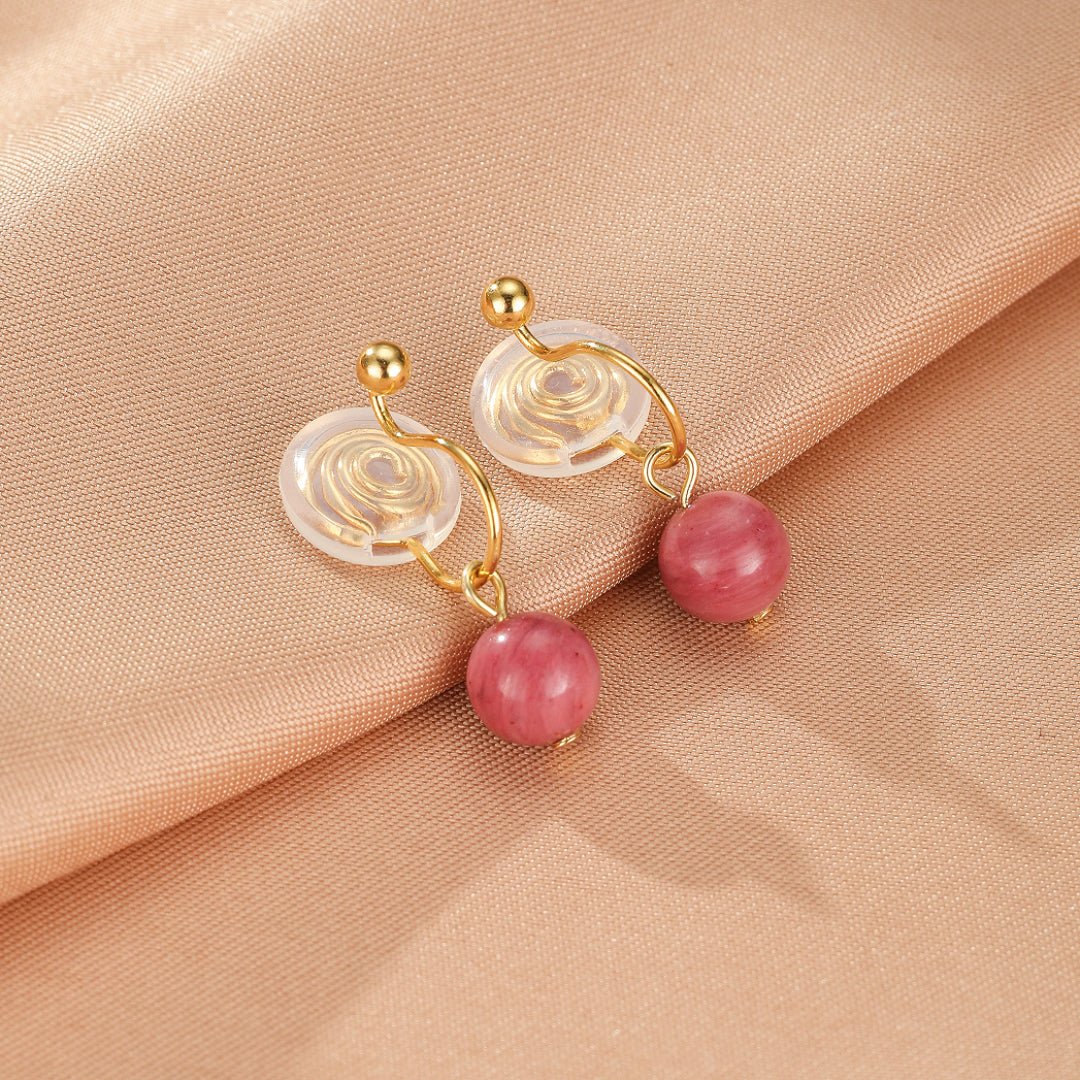 Boucles d'Oreilles Rhodonite Rose Doux Équilibre Émotionnel - Biloria
