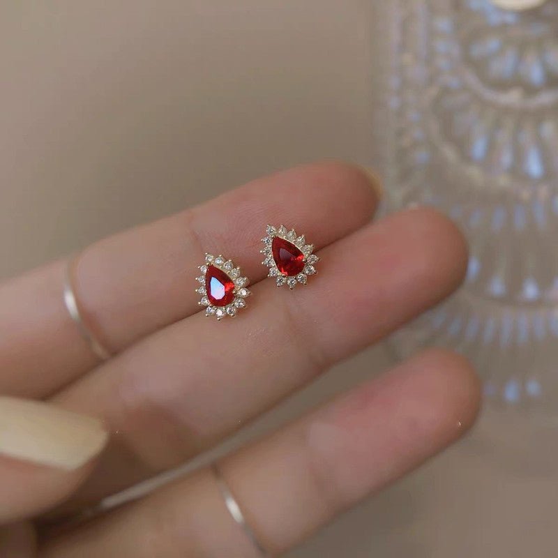 Boucles d'Oreilles Rubis Argent Plaqué Or – Cadeau Passion - Biloria