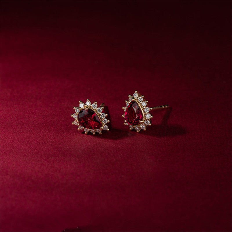 Boucles d'Oreilles Rubis Argent Plaqué Or – Cadeau Passion - Biloria