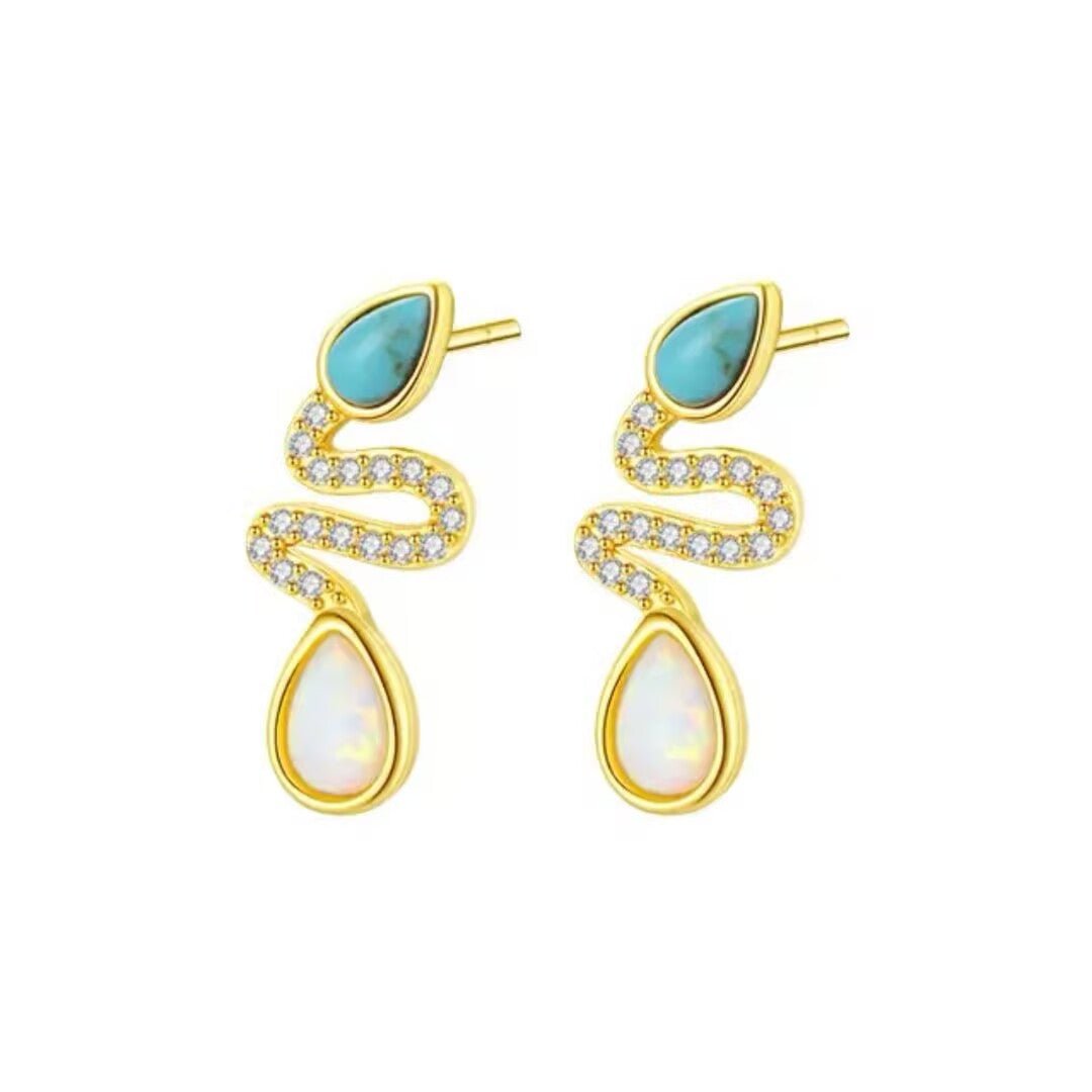 Boucles d'Oreilles Serpent Opale Turquoise Larmes de Lagon - Biloria