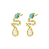 Boucles d'Oreilles Serpent Opale Turquoise Larmes de Lagon - Biloria