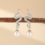 Boucles d'Oreilles Serpent Perle Naturelle - Argent 925 Fait Main - Biloria