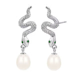 Boucles d'Oreilles Serpent Perle Naturelle - Argent 925 Fait Main - Biloria