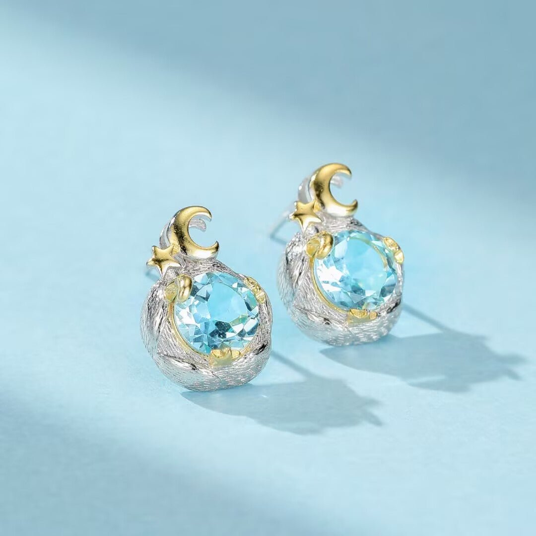 Boucles d'Oreilles Topaze Bleue Argent 925 – Gouttes de Lumière - Biloria