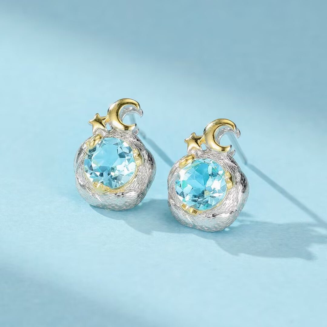 Boucles d'Oreilles Topaze Bleue Argent 925 – Gouttes de Lumière - Biloria
