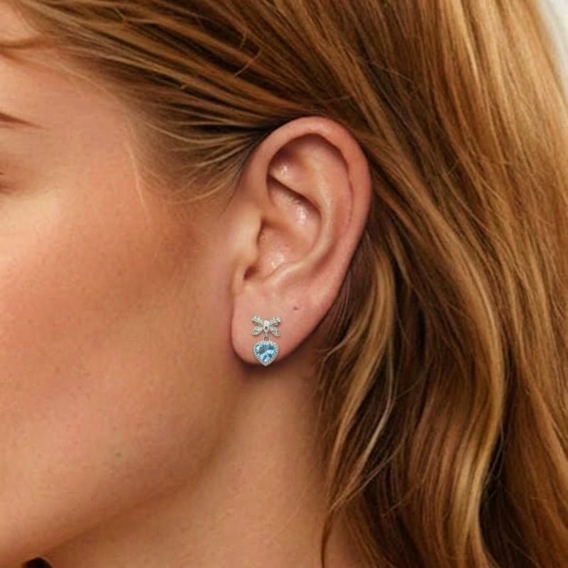 Boucles d'oreilles Topaze bleue et Nœud d'Amour - Argent S925 - Biloria