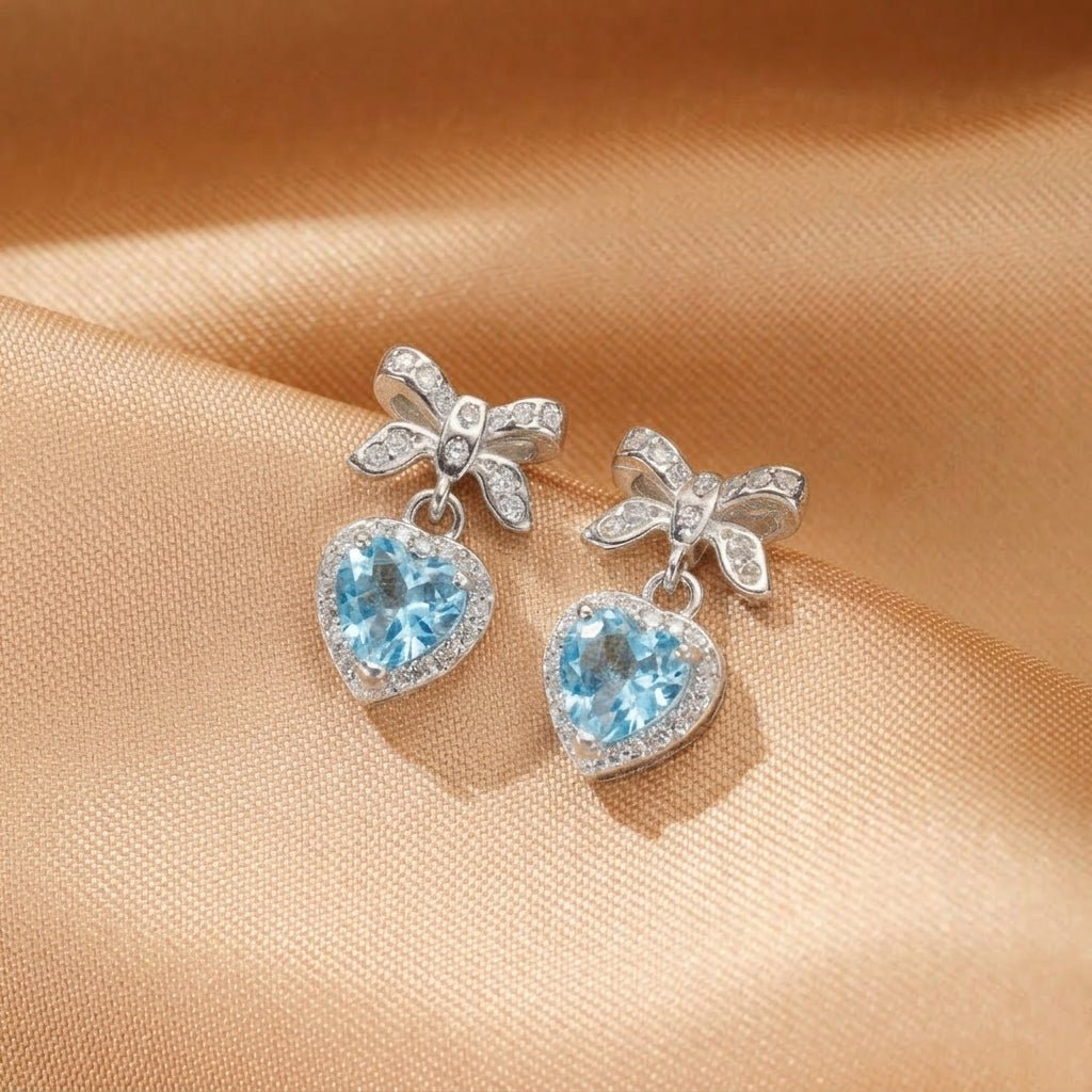 Boucles d'oreilles Topaze bleue et Nœud d'Amour - Argent S925 - Biloria