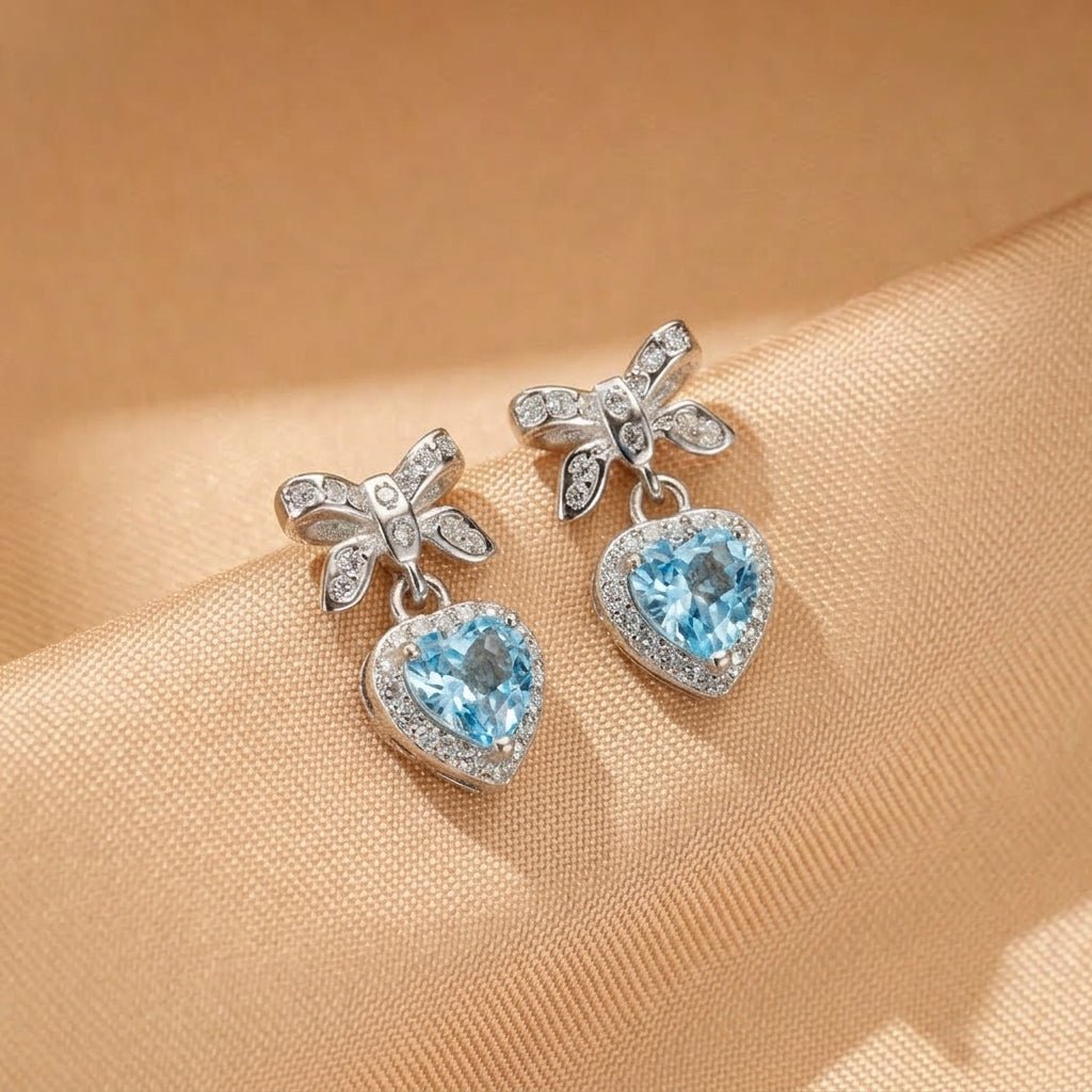 Boucles d'oreilles Topaze bleue et Nœud d'Amour - Argent S925 - Biloria