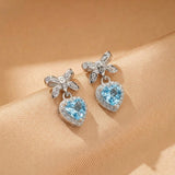 Boucles d'oreilles Topaze bleue et Nœud d'Amour - Argent S925 - Biloria