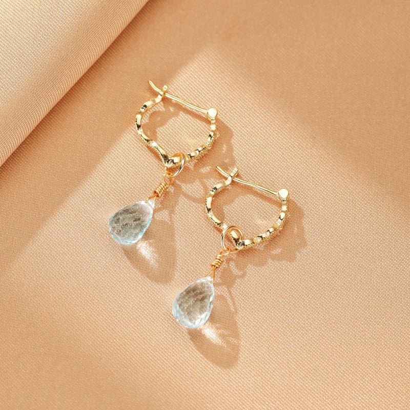 Boucles d'oreilles Topaze Bleue goutte sérénité argent plaqué or - Biloria