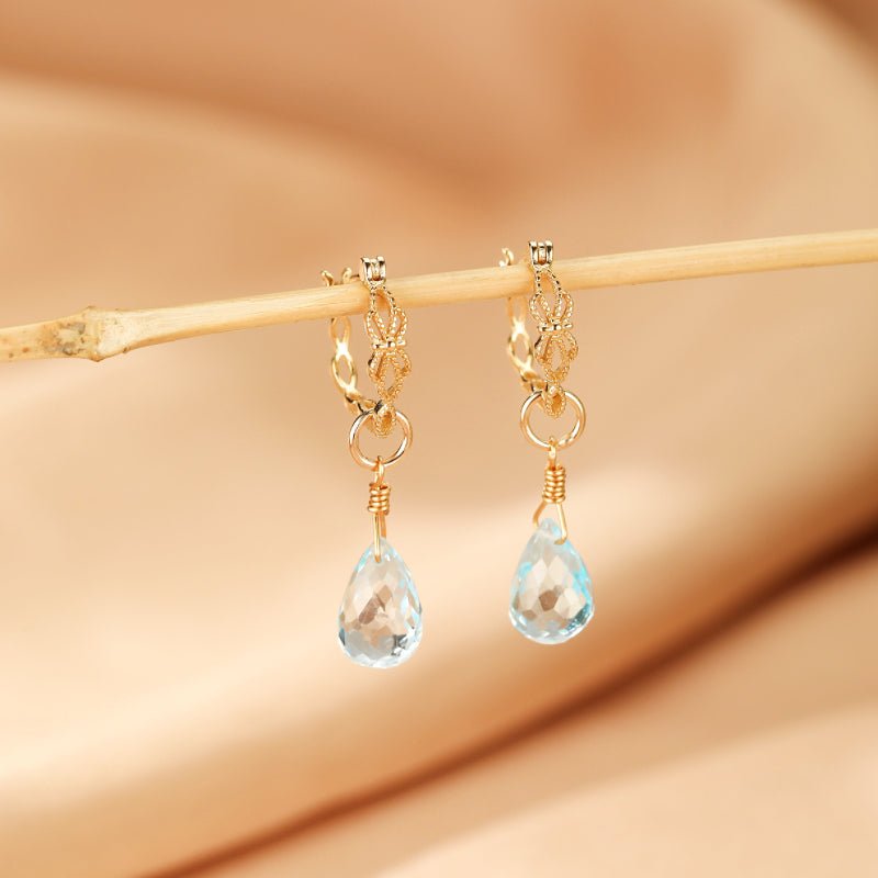 Boucles d'oreilles Topaze Bleue goutte sérénité argent plaqué or - Biloria