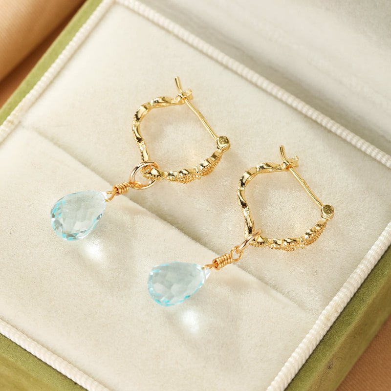 Boucles d'oreilles Topaze Bleue goutte sérénité argent plaqué or - Biloria