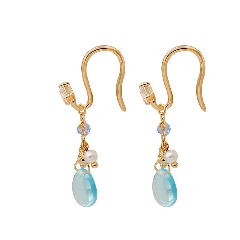 Boucles d'Oreilles Topaze et Perle – Argent Plaqué Or 14 Carats - Biloria