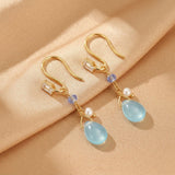 Boucles d'Oreilles Topaze et Perle – Argent Plaqué Or 14 Carats - Biloria