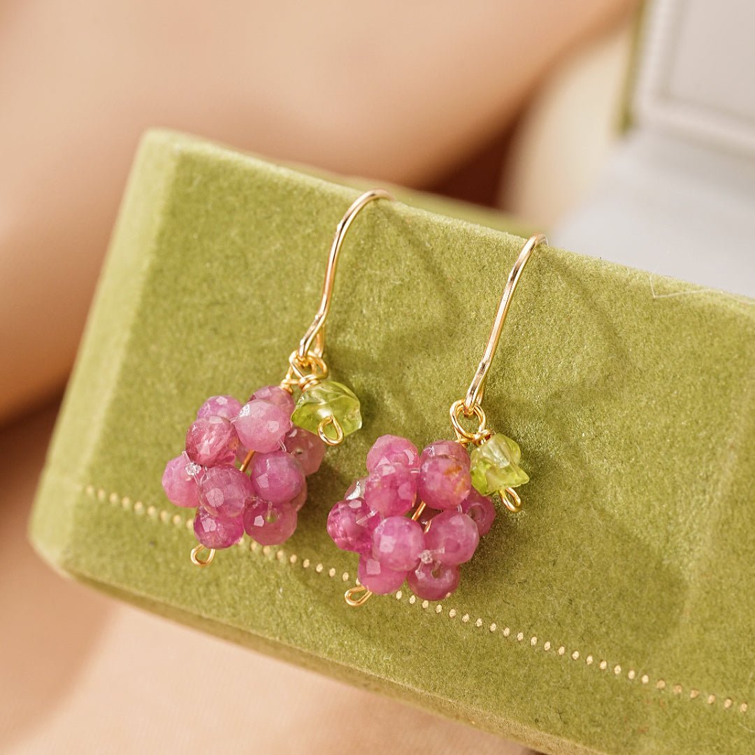 Boucles d'Oreilles Tourmaline et Péridot Grappe de Raisin - Biloria