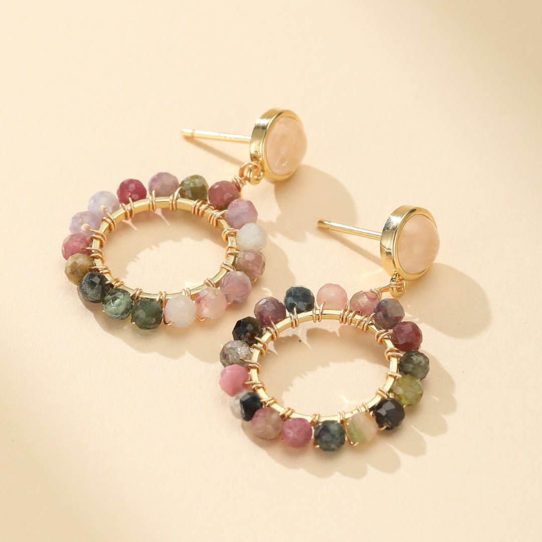 Boucles d'Oreilles Tourmaline et Quartz Rose – Harmonie Protectrice - Biloria