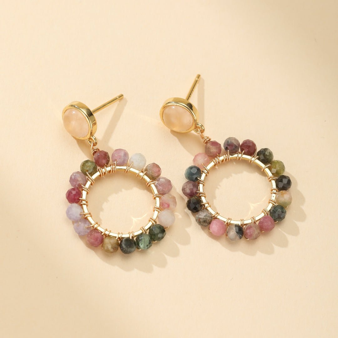 Boucles d'Oreilles Tourmaline et Quartz Rose – Harmonie Protectrice - Biloria