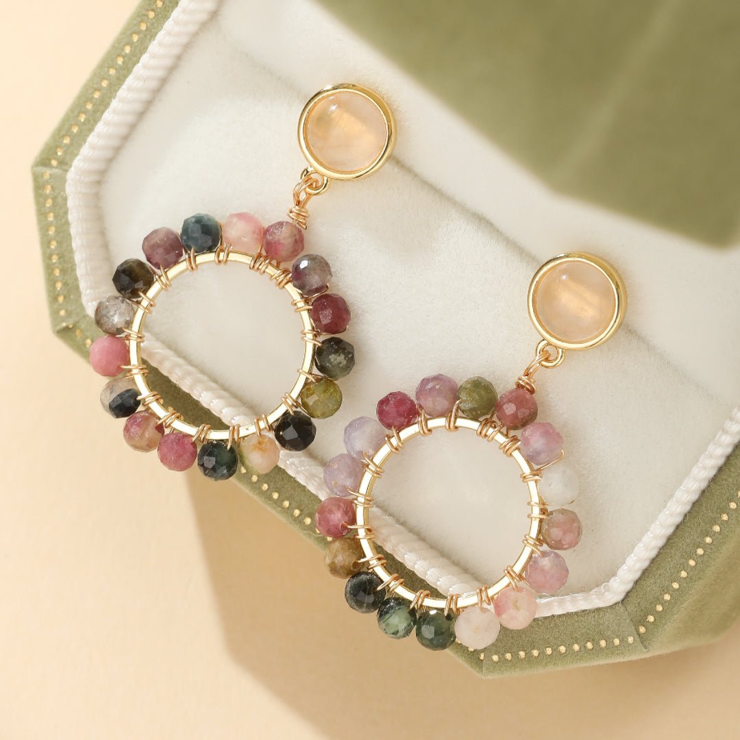 Boucles d'Oreilles Tourmaline et Quartz Rose – Harmonie Protectrice - Biloria