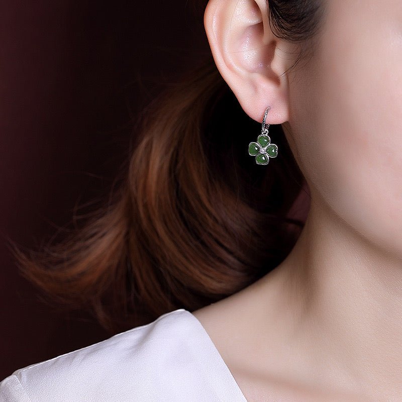 Boucles d'Oreilles Trèfle en Jade Chance et Harmonie - Biloria