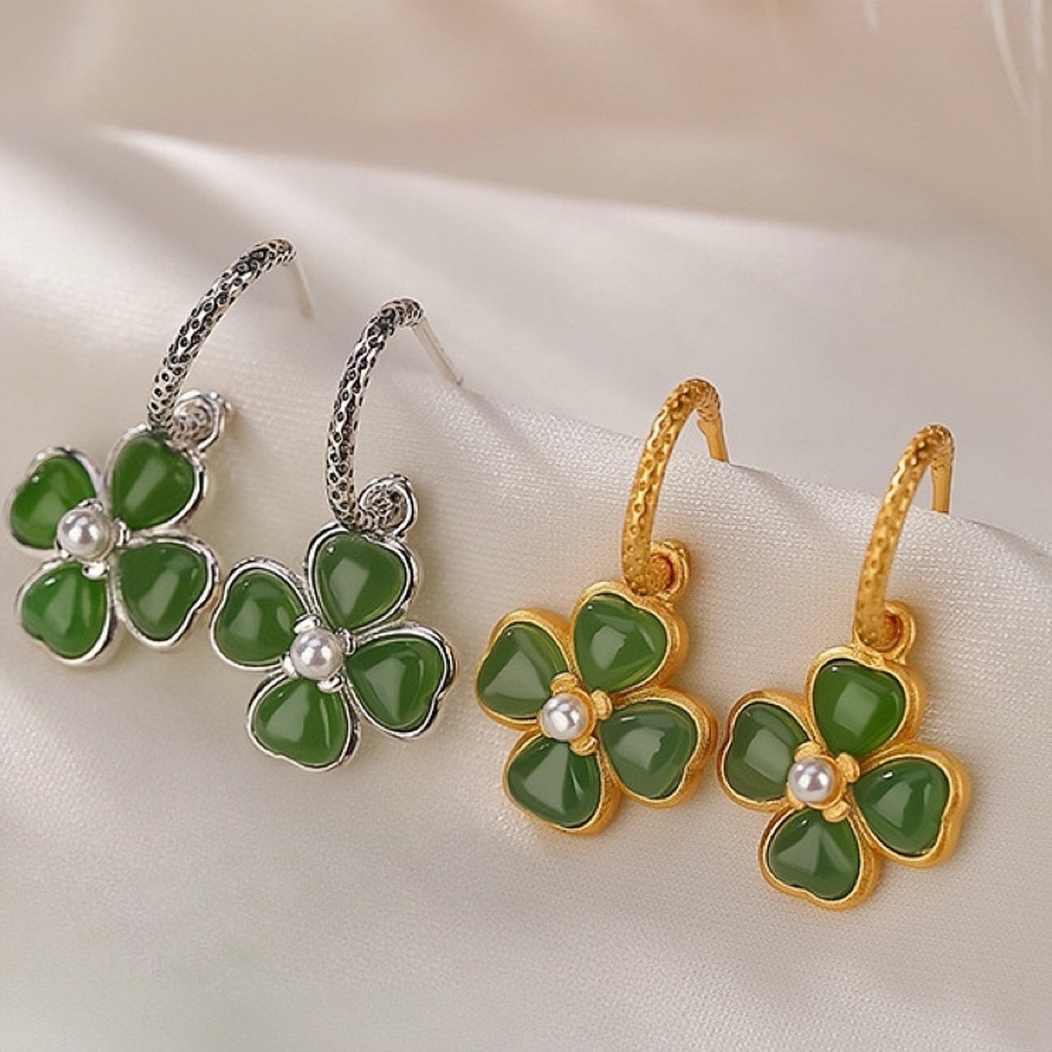 Boucles d'Oreilles Trèfle en Jade Chance et Harmonie - Biloria
