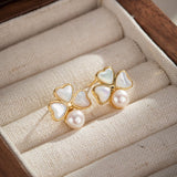 Boucles d'Oreilles Trèfle Perle Nacre Plaqué Or – Cadeau Féminin - Biloria