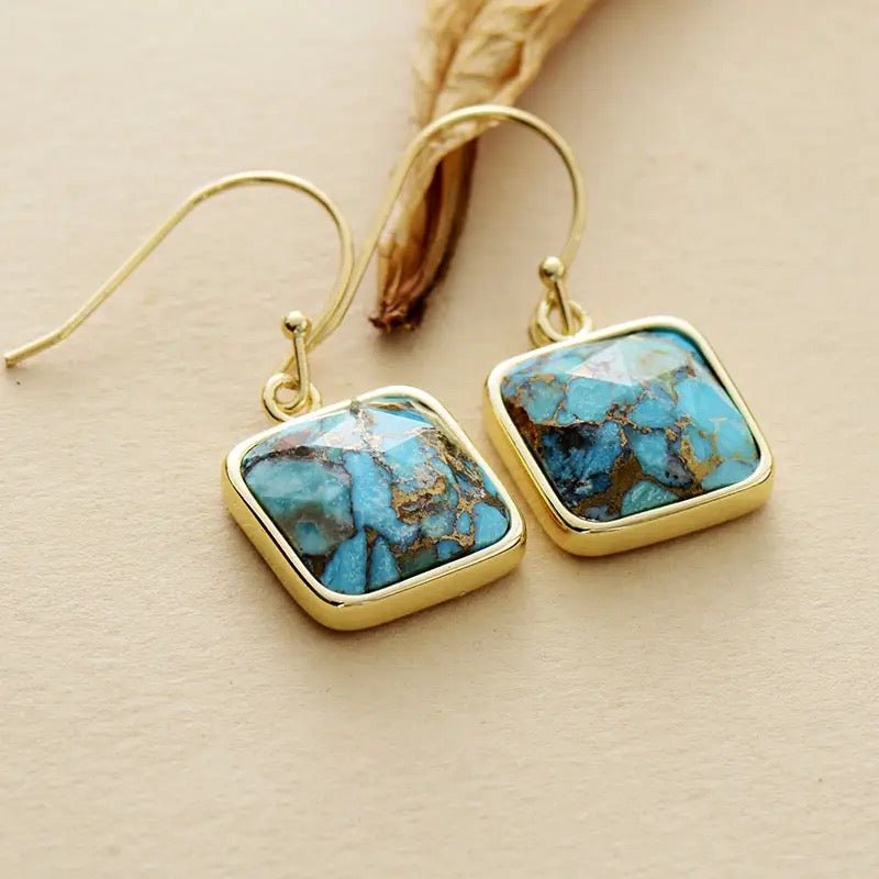 Boucles d'Oreilles Turquoise Argent Plaqué Or - Biloria