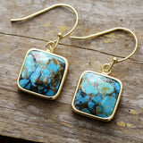 Boucles d'Oreilles Turquoise Argent Plaqué Or - Biloria