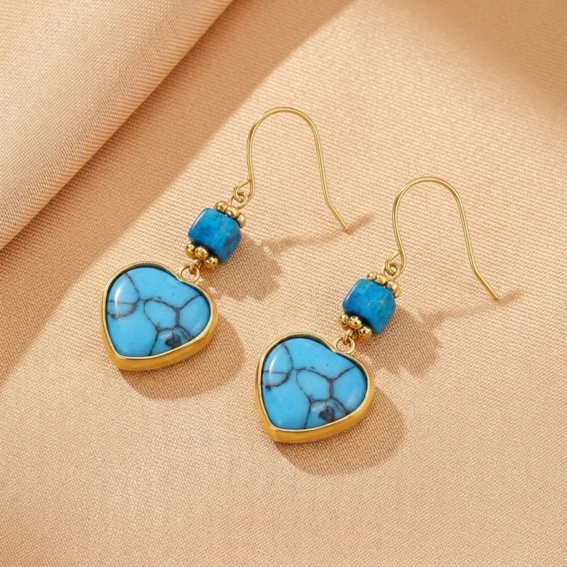Boucles d'Oreilles Turquoise Cœur – Protection et Sérénité - Biloria