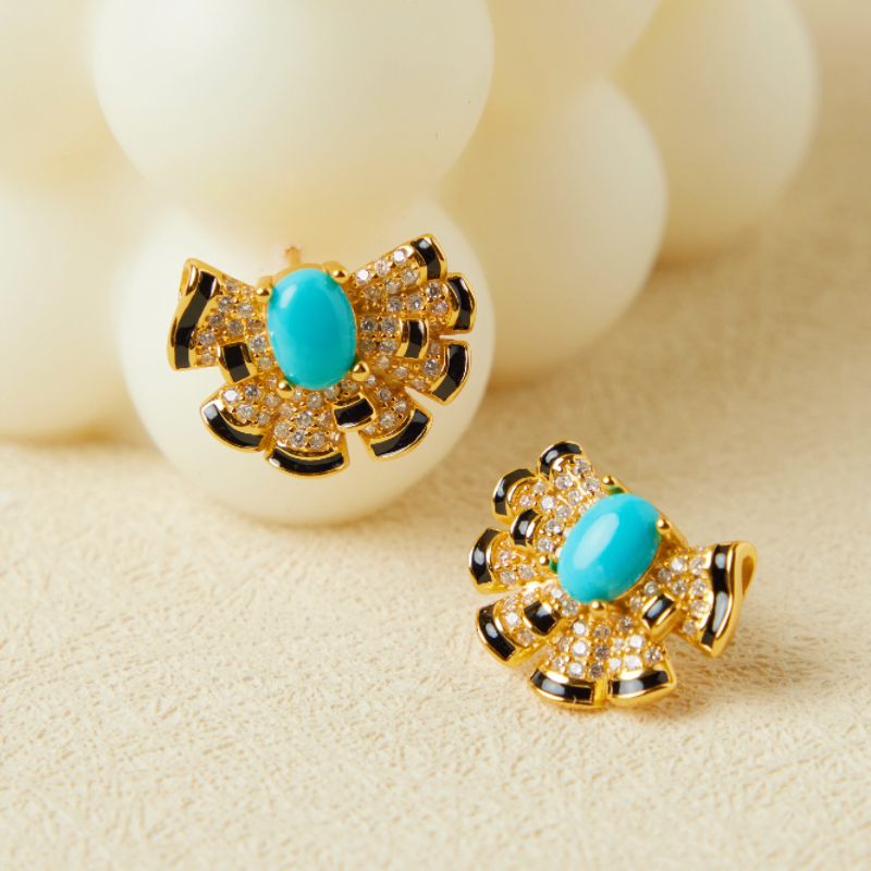 Boucles d'Oreilles Turquoise Coquillage Maritime Argent Plaqué Or - Biloria