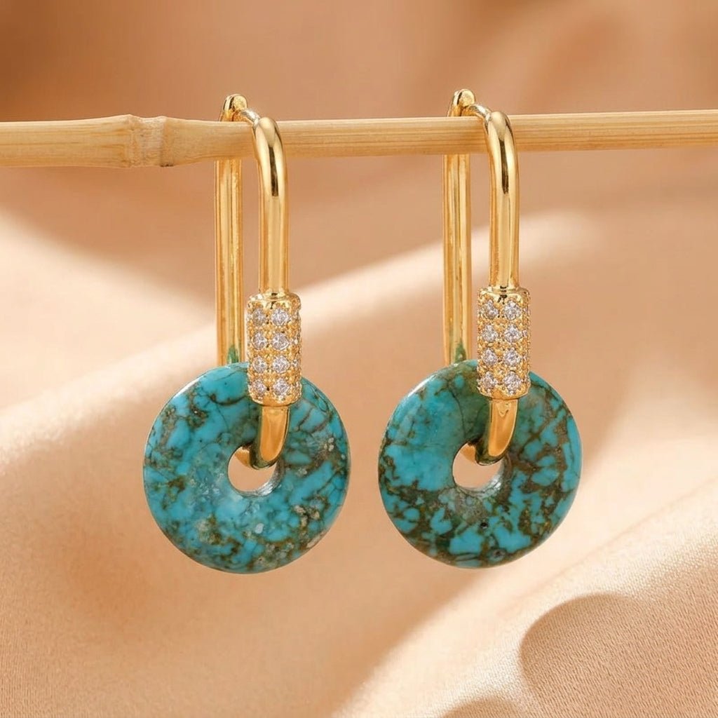 Boucles d'oreilles Turquoise et Argent Plaqué Or – Cadeau Spirituel - Biloria