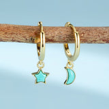 Boucles d'Oreilles Turquoise Étoile Lune Argent Plaqué Or - Biloria