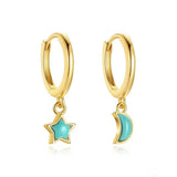 Boucles d'Oreilles Turquoise Étoile Lune Argent Plaqué Or - Biloria