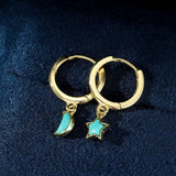 Boucles d'Oreilles Turquoise Étoile Lune Argent Plaqué Or - Biloria