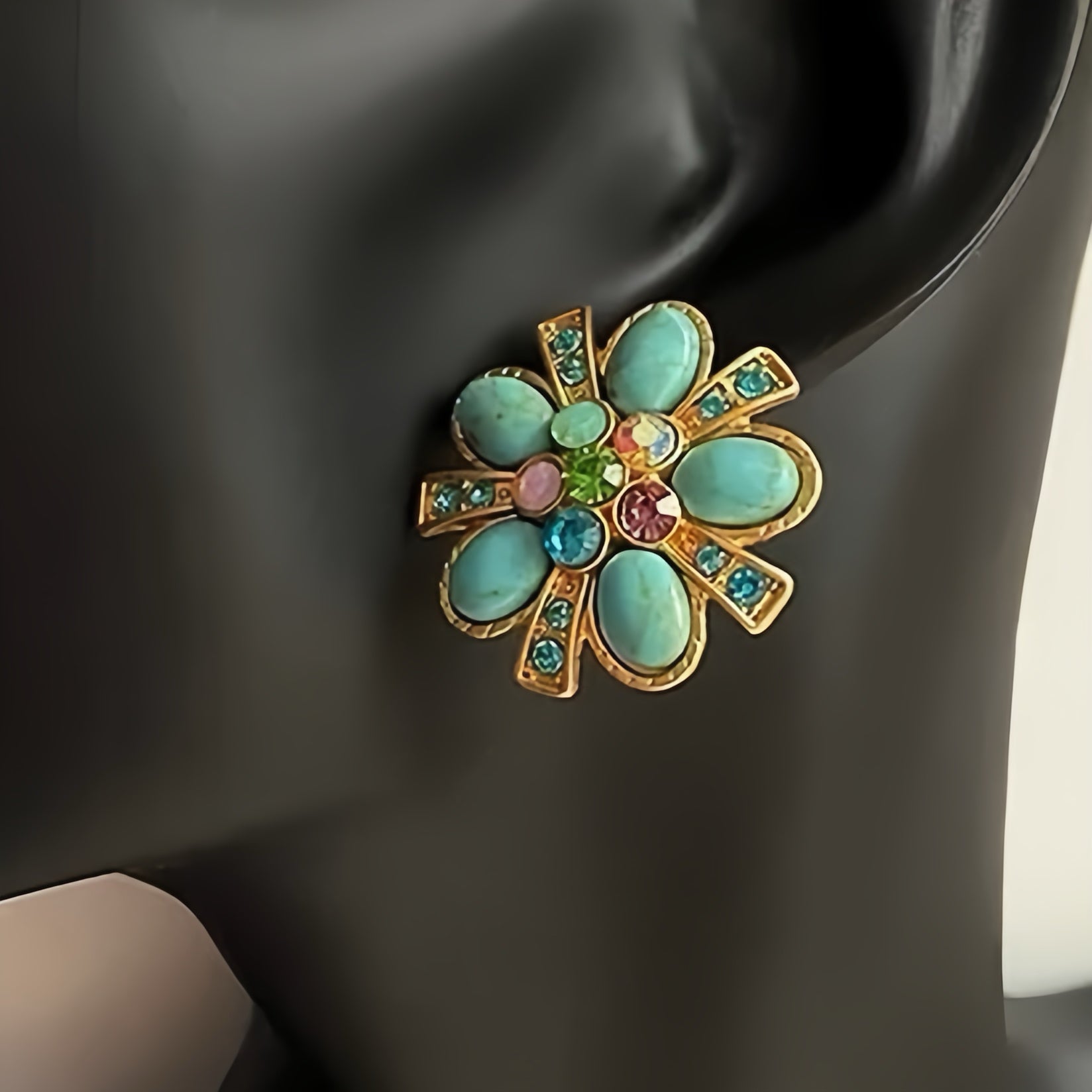 Boucles d'Oreilles Turquoise Fleur Éternelle – Argent Plaqué Or - Biloria