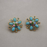 Boucles d'Oreilles Turquoise Fleur Éternelle – Argent Plaqué Or - Biloria