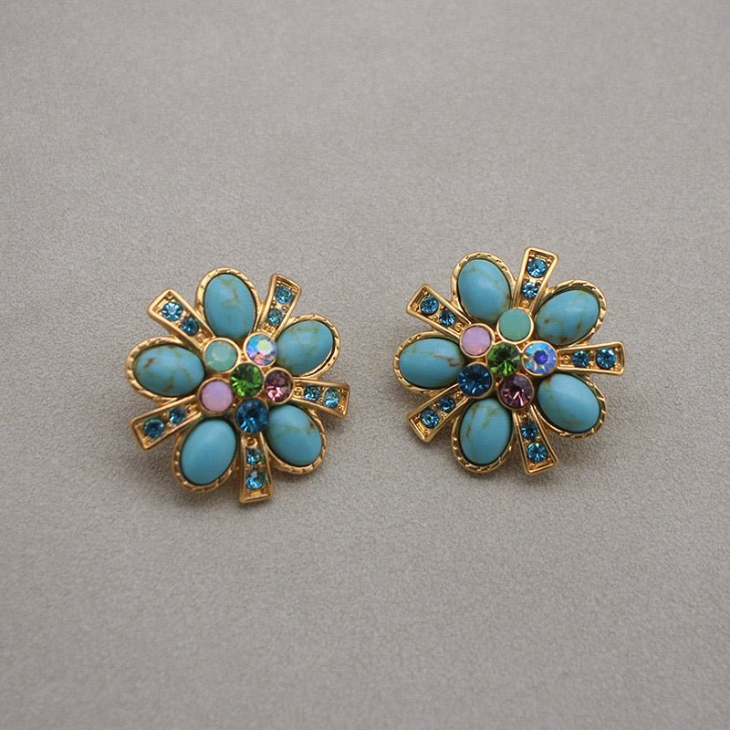 Boucles d'Oreilles Turquoise Fleur Éternelle – Argent Plaqué Or - Biloria