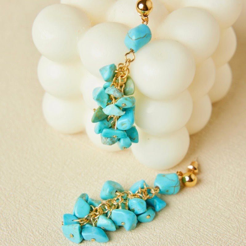 Boucles d'Oreilles Turquoise Laiton Plaqué Or – Bijoux Fins - Biloria